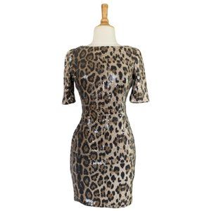 En Creme Leopard Print Sequin Body-Con Dress